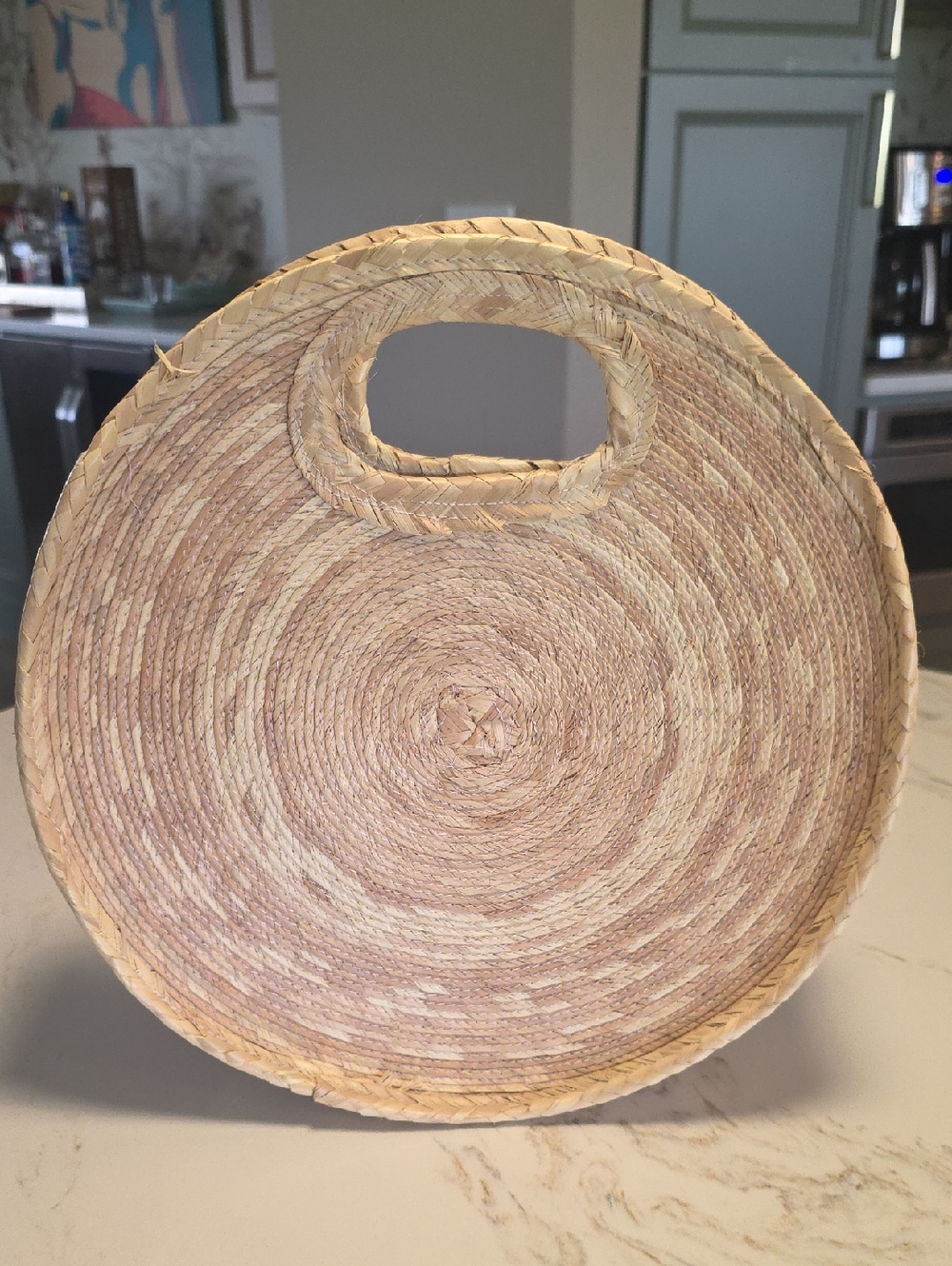 Round Woven Straw Carry Basket - Natural Beige Neutral Tote